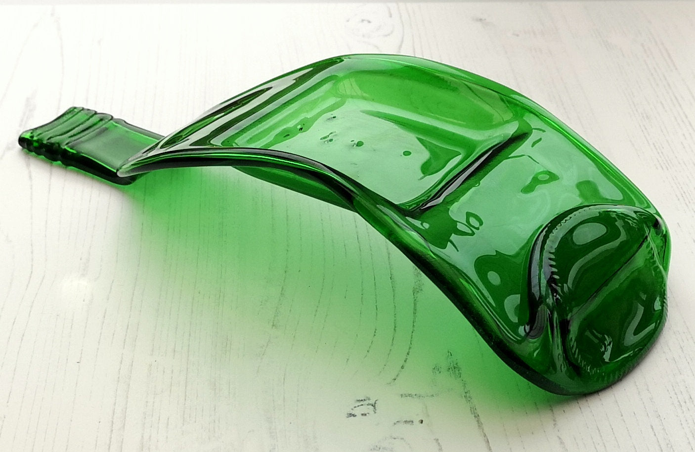Handmade fused glass Recycled Wine Bottle Candle Holder. Squashed, slumped bottle serving dish. Eco gift, zero waste, reclaimed, upcycled tealight holder.