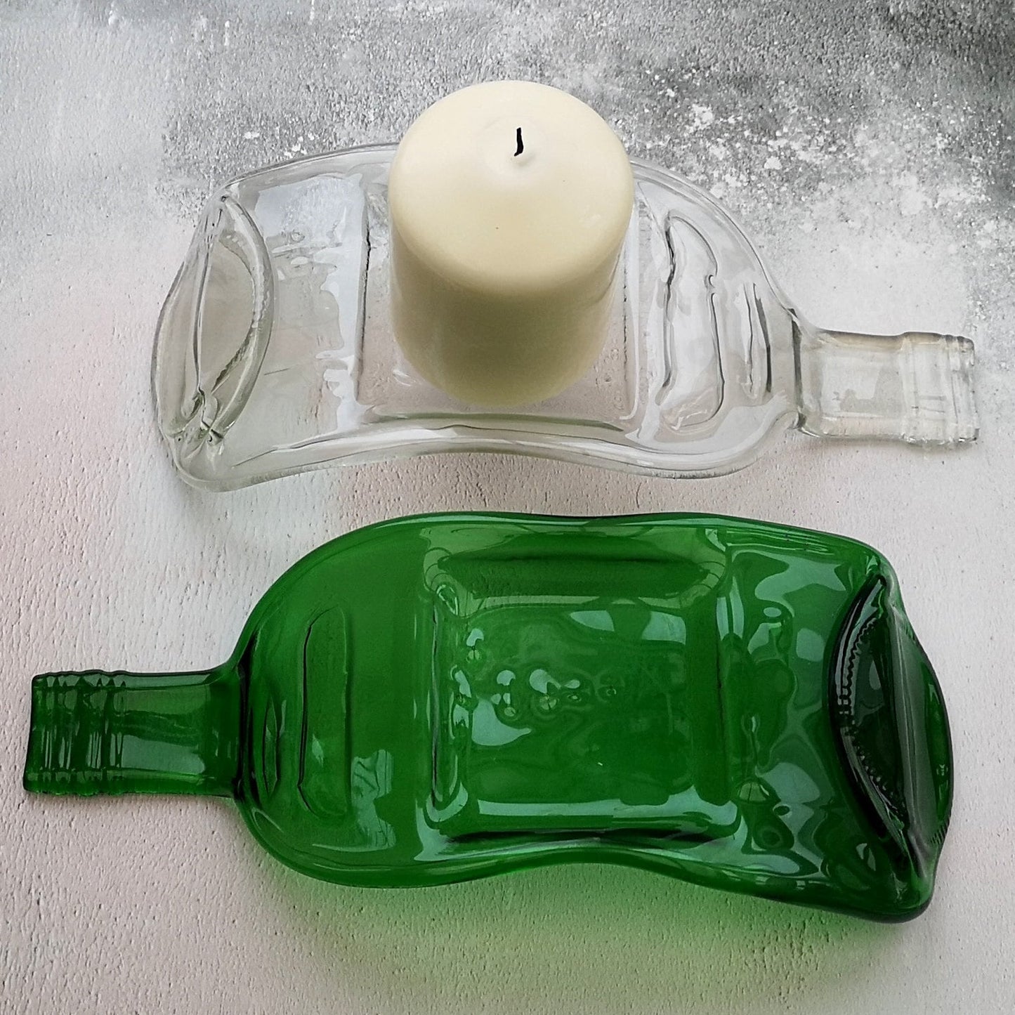 Handmade fused glass Recycled Wine Bottle Candle Holder. Squashed, slumped bottle serving dish. Eco gift, zero waste, reclaimed, upcycled tealight holder.