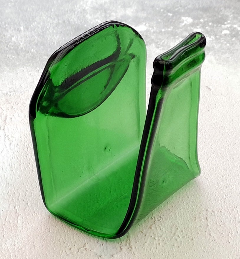 Handmade fused glass Recycled Beer Bottle Napkin Holder. Squashed, slumped bottle tissue serviette dispenser. Eco gift, zero waste, reclaimed, upcycled glass storage.