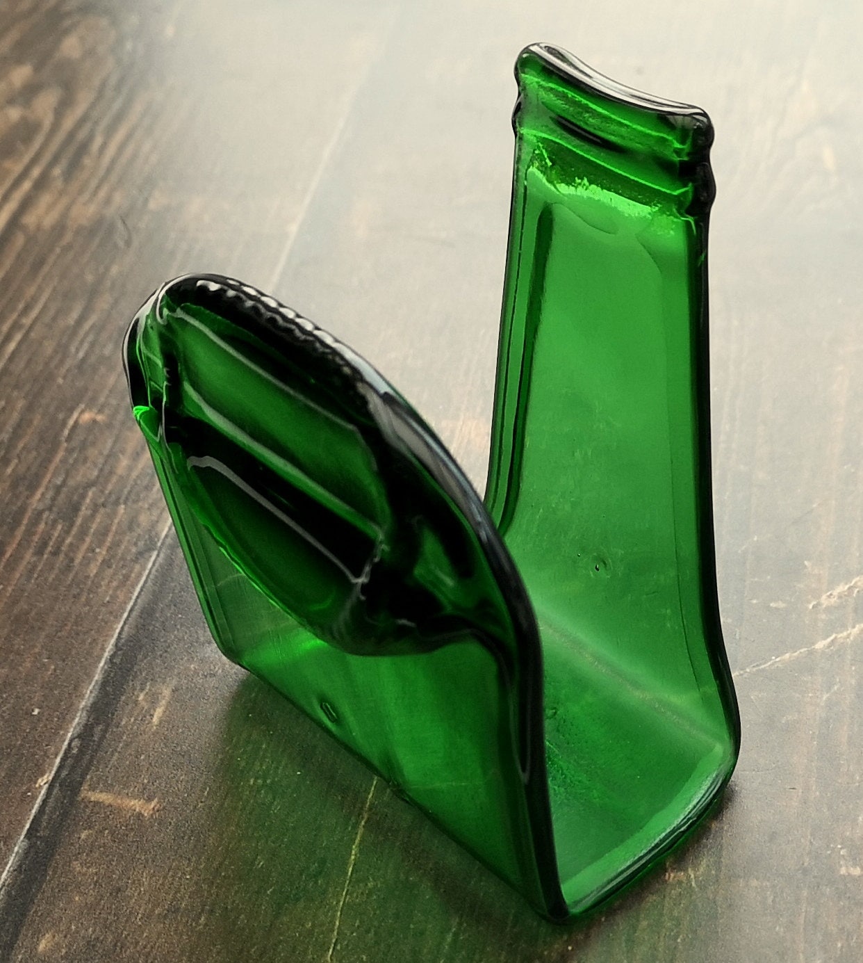 Handmade fused glass Recycled Beer Bottle Napkin Holder. Squashed, slumped bottle tissue serviette dispenser. Eco gift, zero waste, reclaimed, upcycled glass storage.