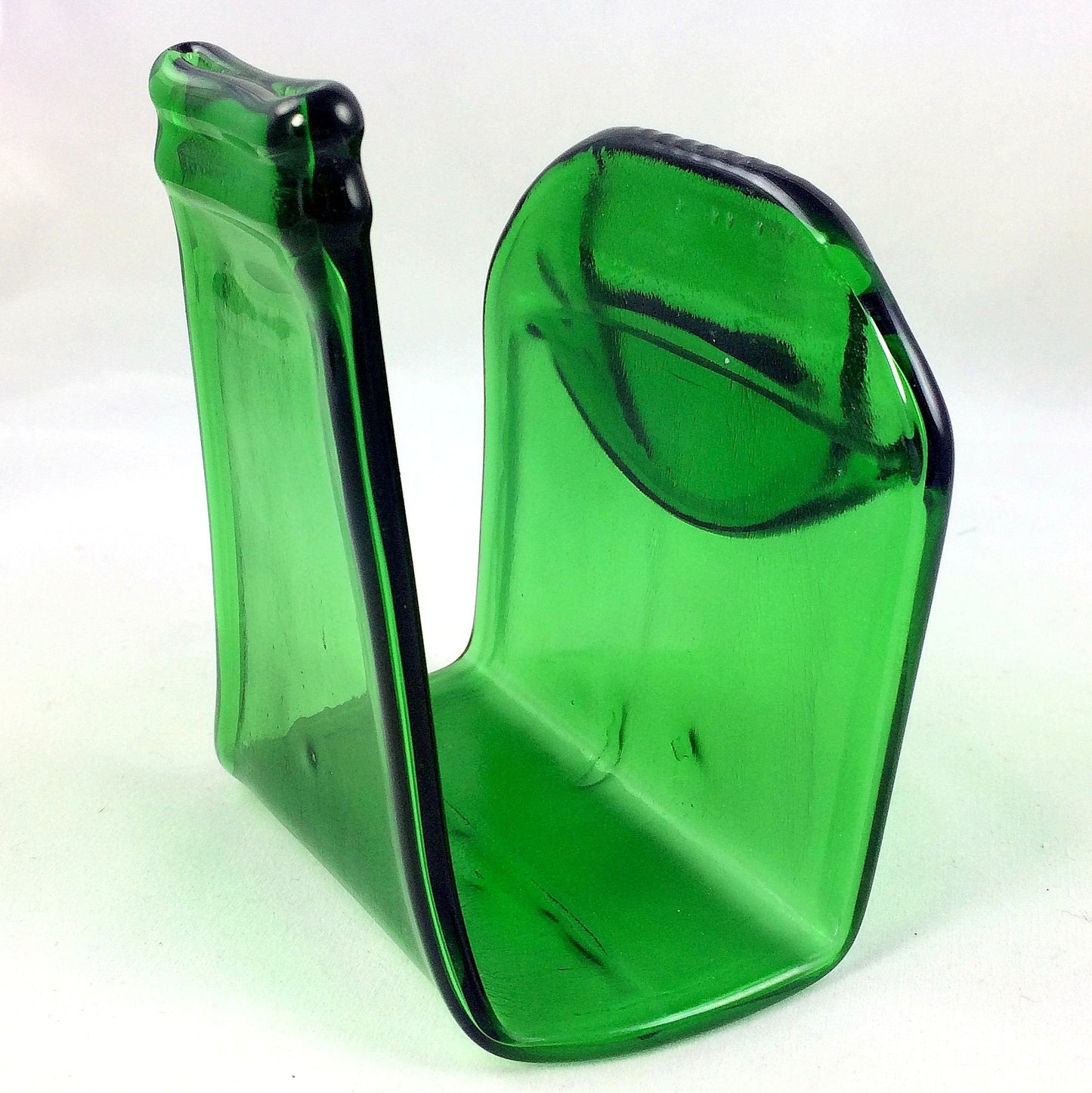 Handmade fused glass Recycled Beer Bottle Napkin Holder. Squashed, slumped bottle tissue serviette dispenser. Eco gift, zero waste, reclaimed, upcycled glass storage.