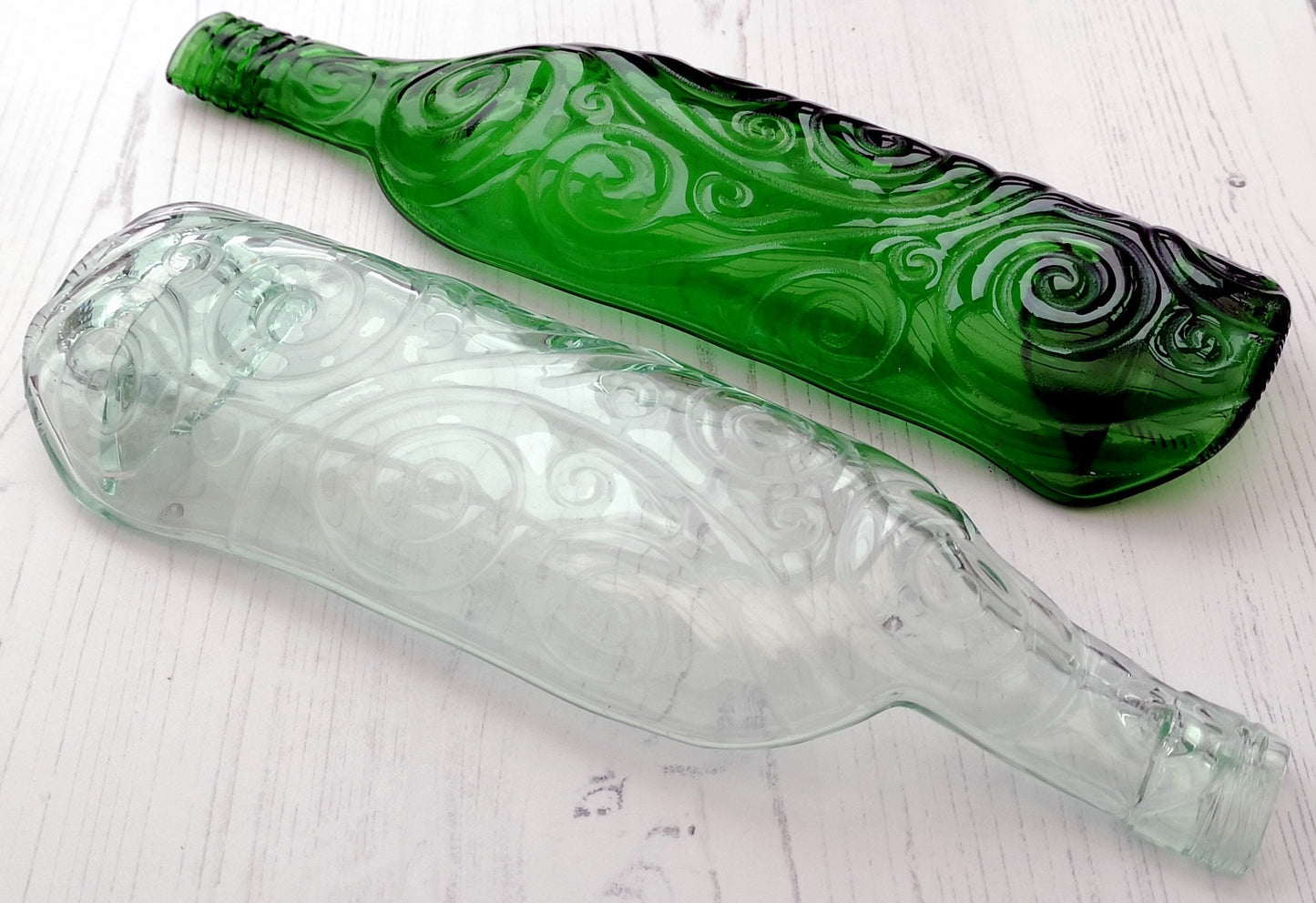 Handmade fused glass Recycled Wine Bottle Spiral Pattern Dish. Squashed Slumped Bottle Serving Plate - Eco Gift Zero Waste Reclaimed Upcycled - Spoon Rest.