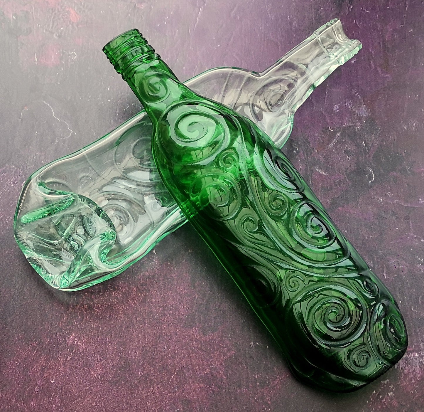 Handmade fused glass Recycled Wine Bottle Spiral Pattern Dish. Squashed Slumped Bottle Serving Plate - Eco Gift Zero Waste Reclaimed Upcycled - Spoon Rest.