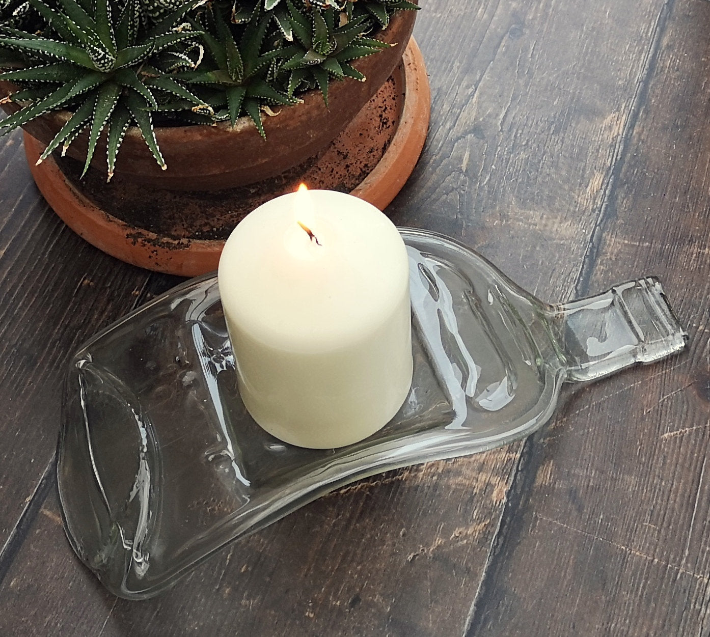 Handmade fused glass Recycled Wine Bottle Candle Holder. Squashed, slumped bottle serving dish. Eco gift, zero waste, reclaimed, upcycled tealight holder.