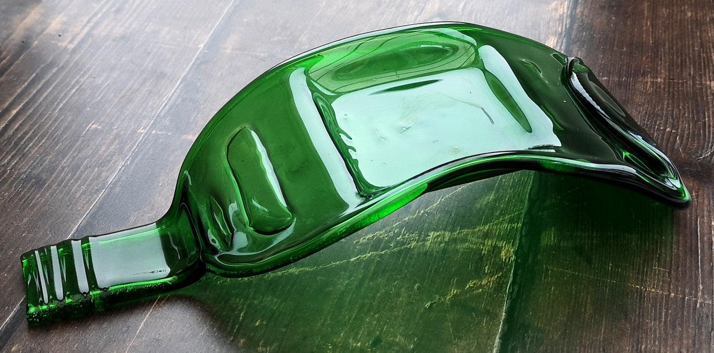 Handmade fused glass Recycled Wine Bottle Candle Holder. Squashed, slumped bottle serving dish. Eco gift, zero waste, reclaimed, upcycled tealight holder.