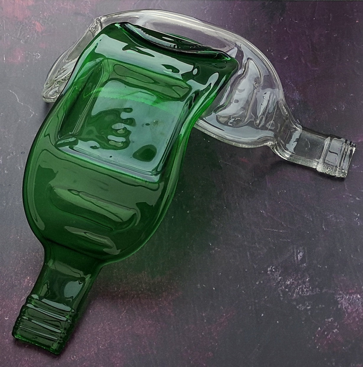 Handmade fused glass Recycled Wine Bottle Candle Holder. Squashed, slumped bottle serving dish. Eco gift, zero waste, reclaimed, upcycled tealight holder.