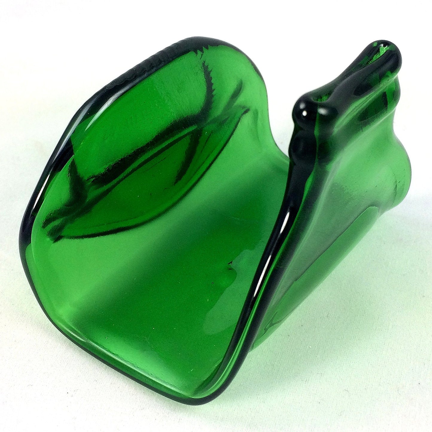 Handmade fused glass Recycled Stubby Beer Bottle Business Card Holder. Squashed, slumped bottle display stand. Eco gift, zero waste, reclaimed, upcycled glass storage.