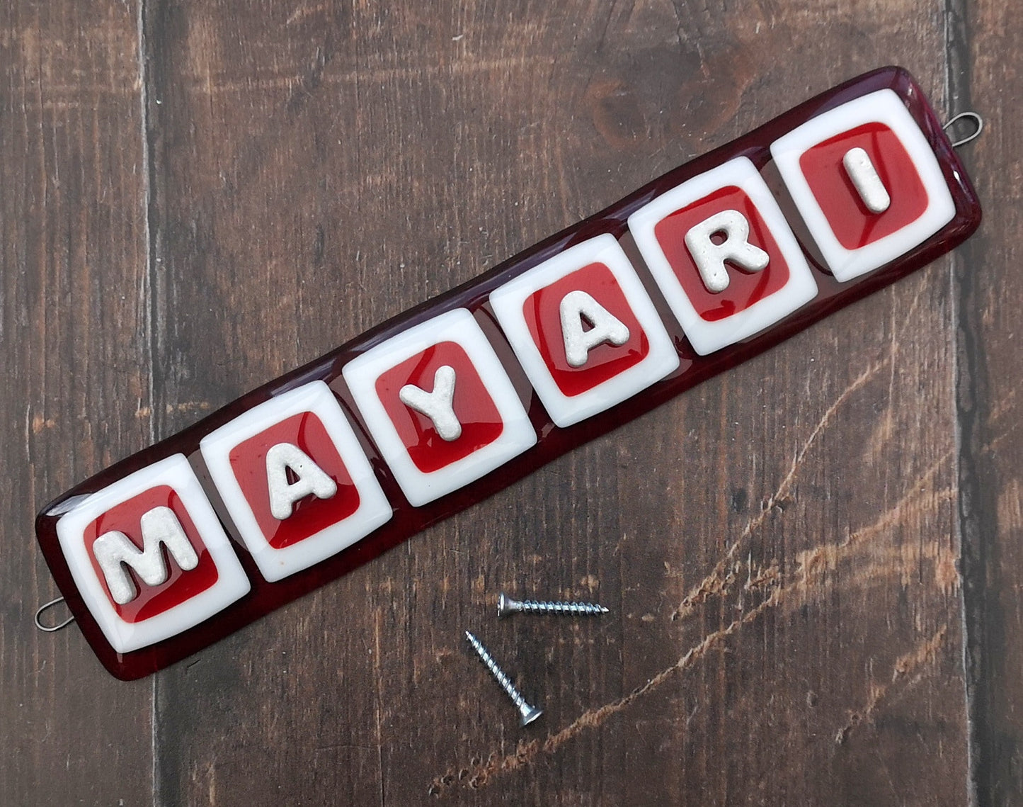 Handmade fused glass personalised name sign. Customised 3D name plaque. Child's name door sign. Colourful name plate, new baby gift. Expecting Mum present.