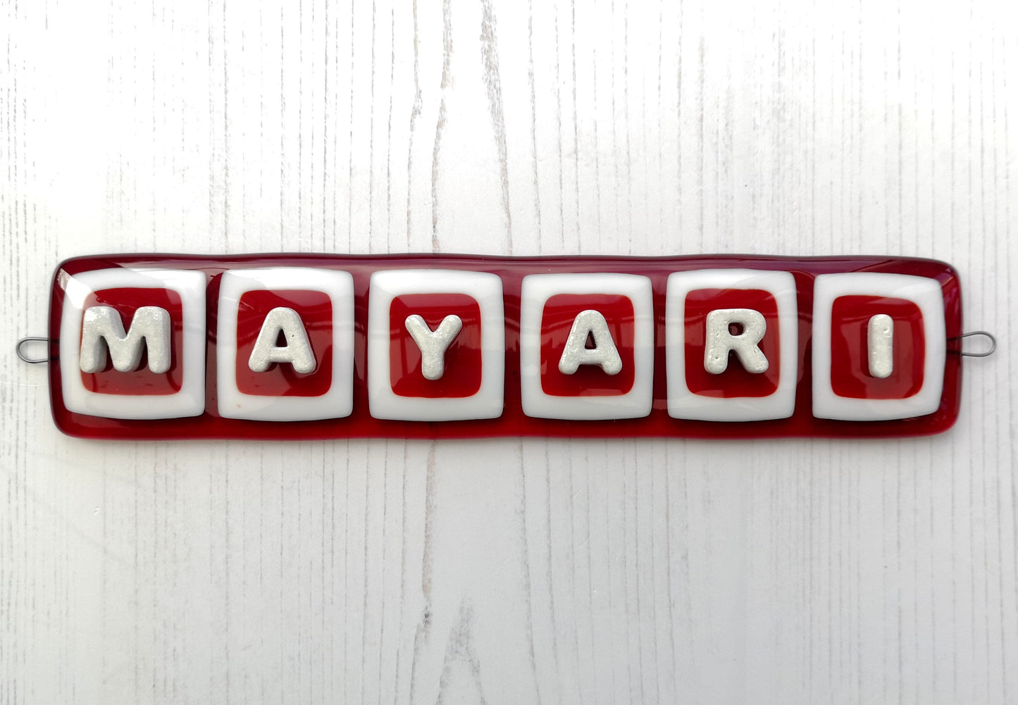 Handmade fused glass personalised name sign. Customised 3D name plaque. Child's name door sign. Colourful name plate, new baby gift. Expecting Mum present.