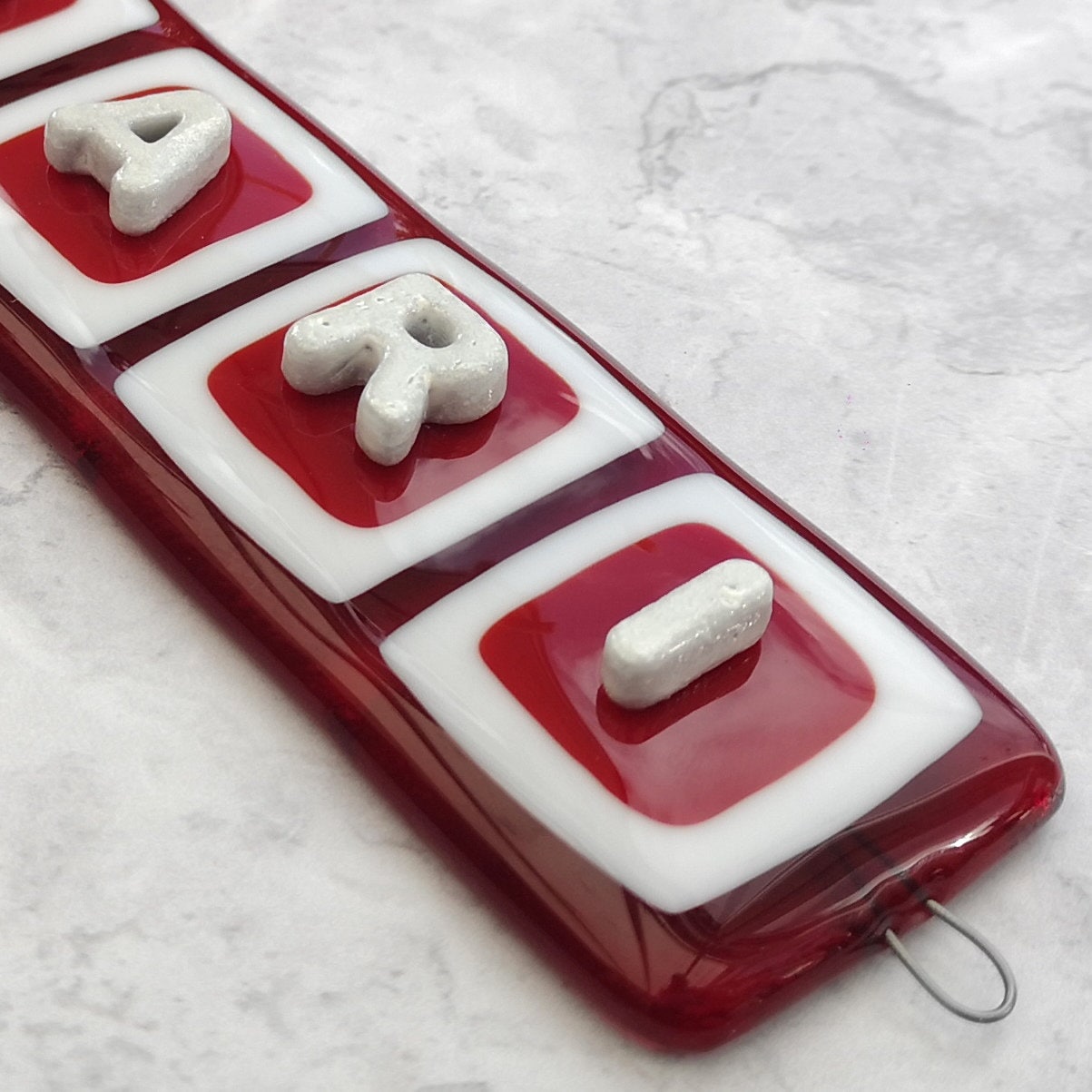 Handmade fused glass personalised name sign. Customised 3D name plaque. Child's name door sign. Colourful name plate, new baby gift. Expecting Mum present.