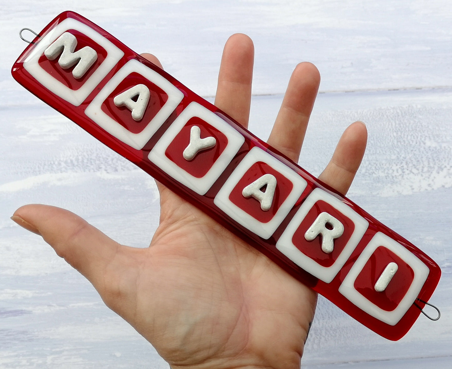 Handmade fused glass personalised name sign. Customised 3D name plaque. Child's name door sign. Colourful name plate, new baby gift. Expecting Mum present.