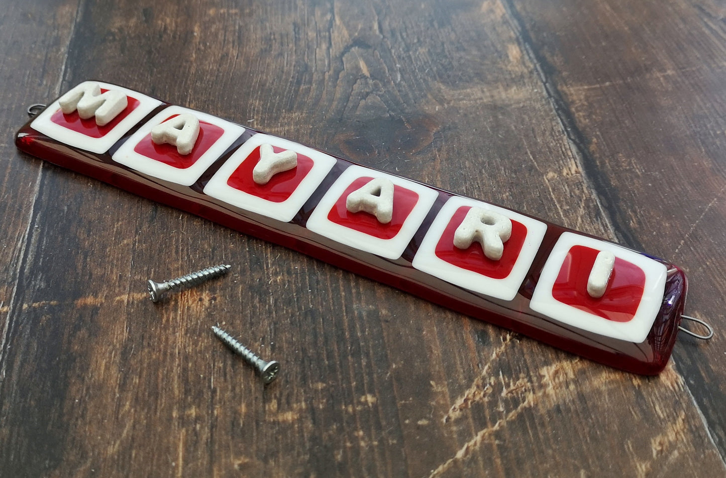 Handmade fused glass personalised name sign. Customised 3D name plaque. Child's name door sign. Colourful name plate, new baby gift. Expecting Mum present.