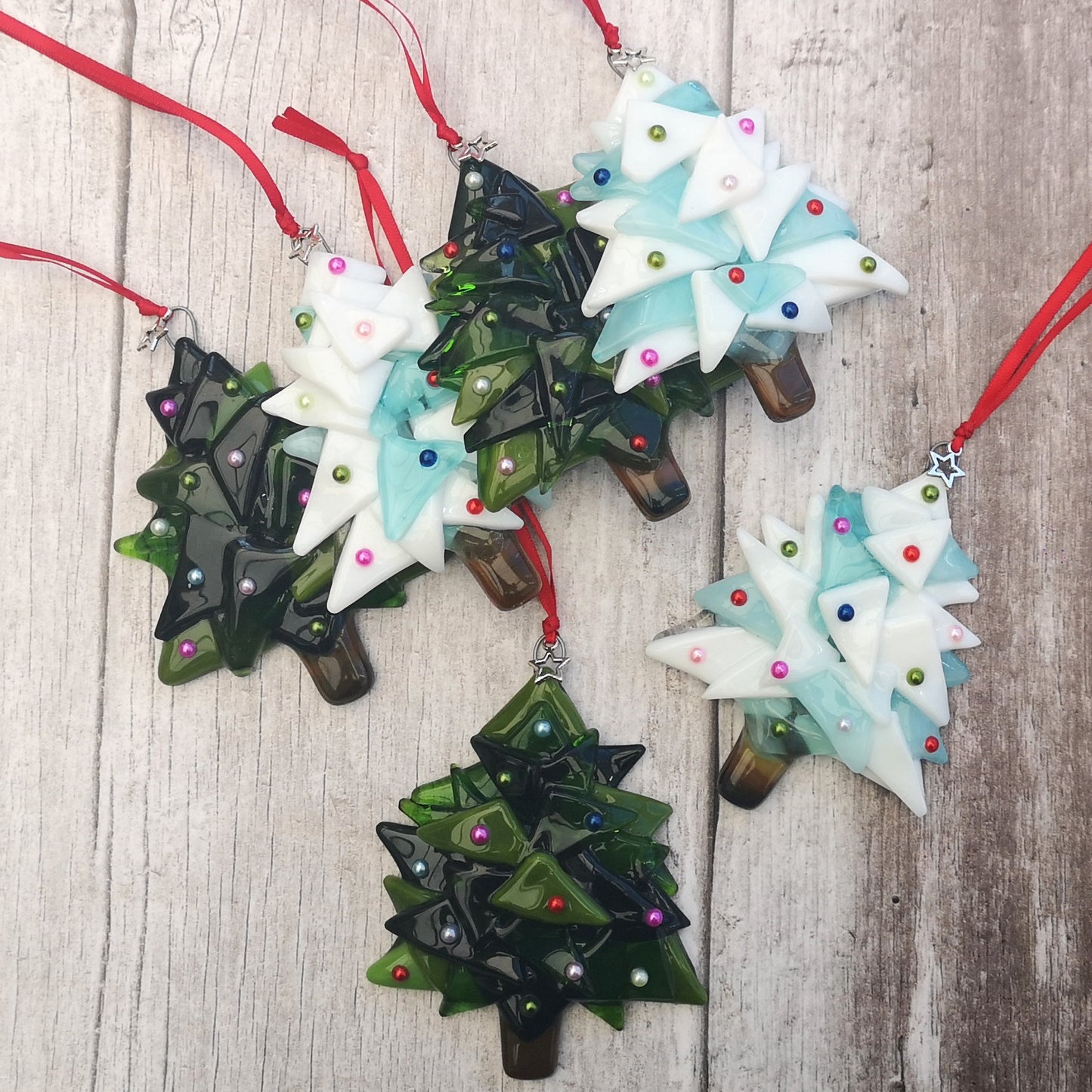 Handmade fused glass 3D Christmas Tree hanging decoration, Xmas tree ornament, holiday decor, Christmas gift, festive present