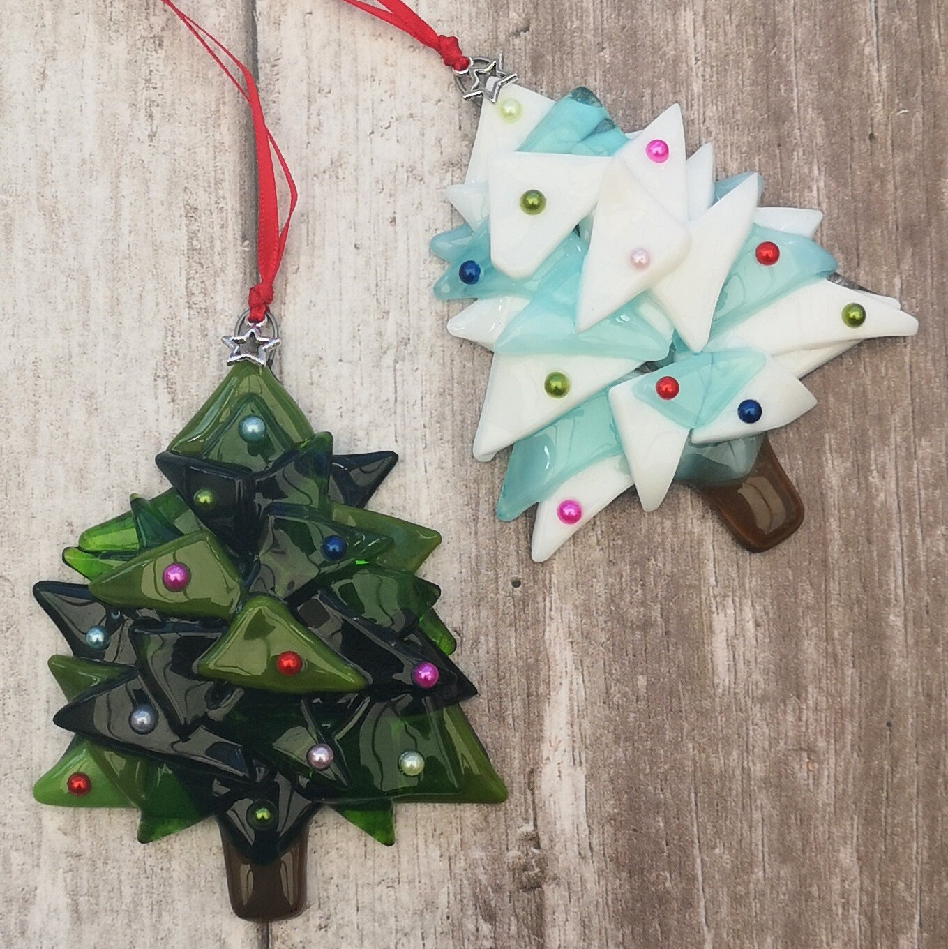 Handmade fused glass 3D Christmas Tree hanging decoration, Xmas tree ornament, holiday decor, Christmas gift, festive present