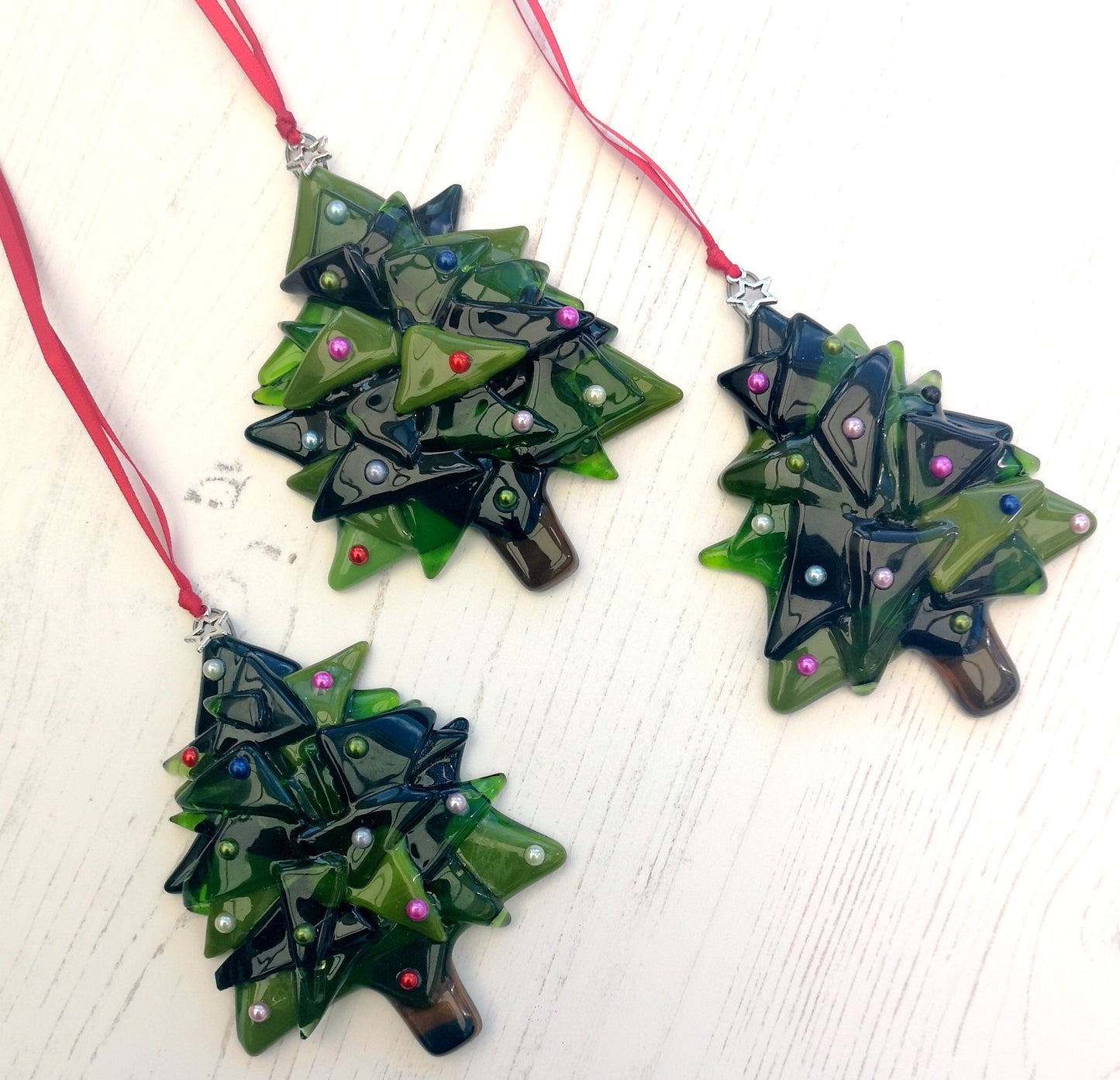Handmade fused glass 3D Christmas Tree hanging decoration, Xmas tree ornament, holiday decor, Christmas gift, festive present