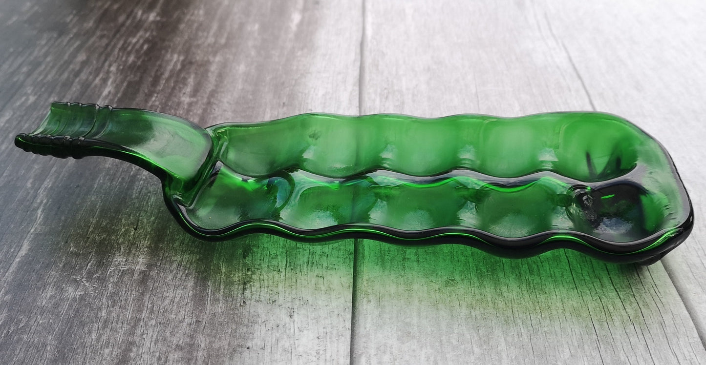Handmade fused glass Multi Section Recycled Wine Bottle Dish. Squashed, slumped bottle serving plate. Eco gift, zero waste, reclaimed, upcycled glass bowl. Egg holder, tray.