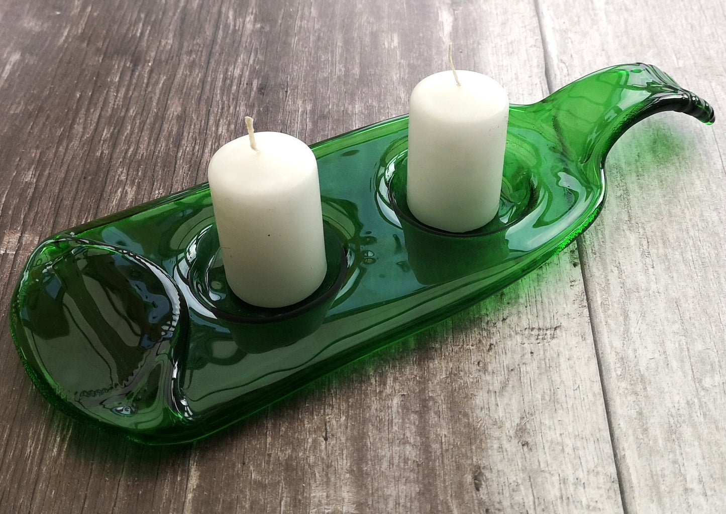Handmade fused glass Recycled Wine Bottle Tealight / Small Candle Holder. Squashed Slumped Bottle - Eco Gift Zero Waste Reclaimed Upcycled.