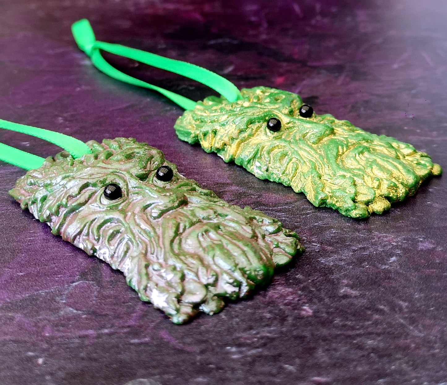 Handmade fused glass Greenman face hanging decoration. Leaf Man Christmas tree bauble. Man of the woods decor. Nature lover gift. Pagan gift.