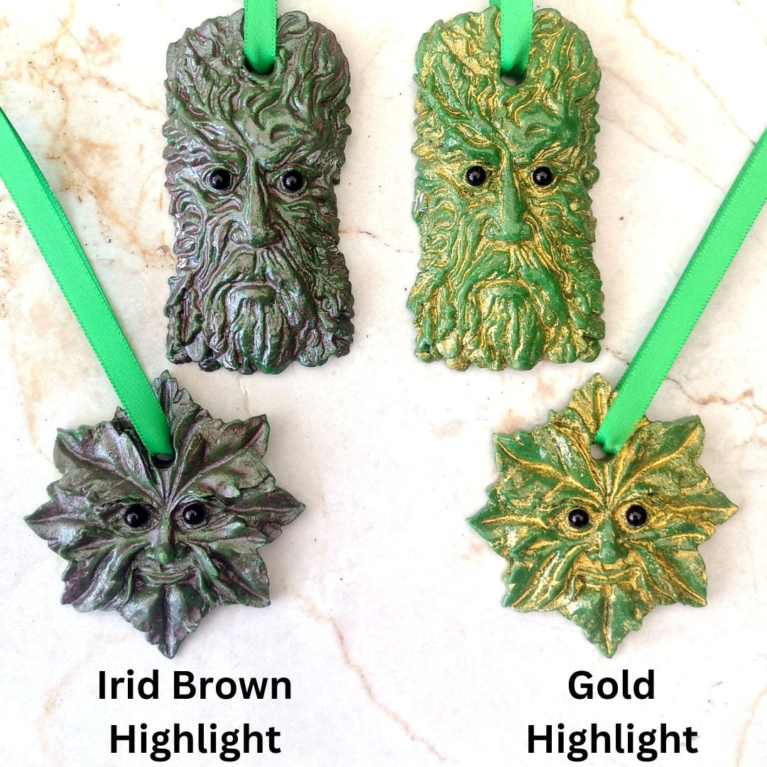 Handmade fused glass Greenman face hanging decoration. Leaf Man Christmas tree bauble. Man of the woods decor. Nature lover gift. Pagan gift.