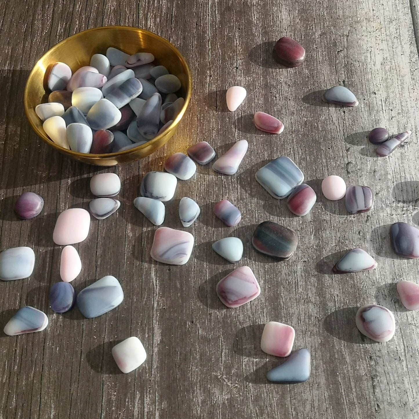 Assortment of Frosted Pink, Purple, and White Tumbled Glass Pieces for Crafting Supplies