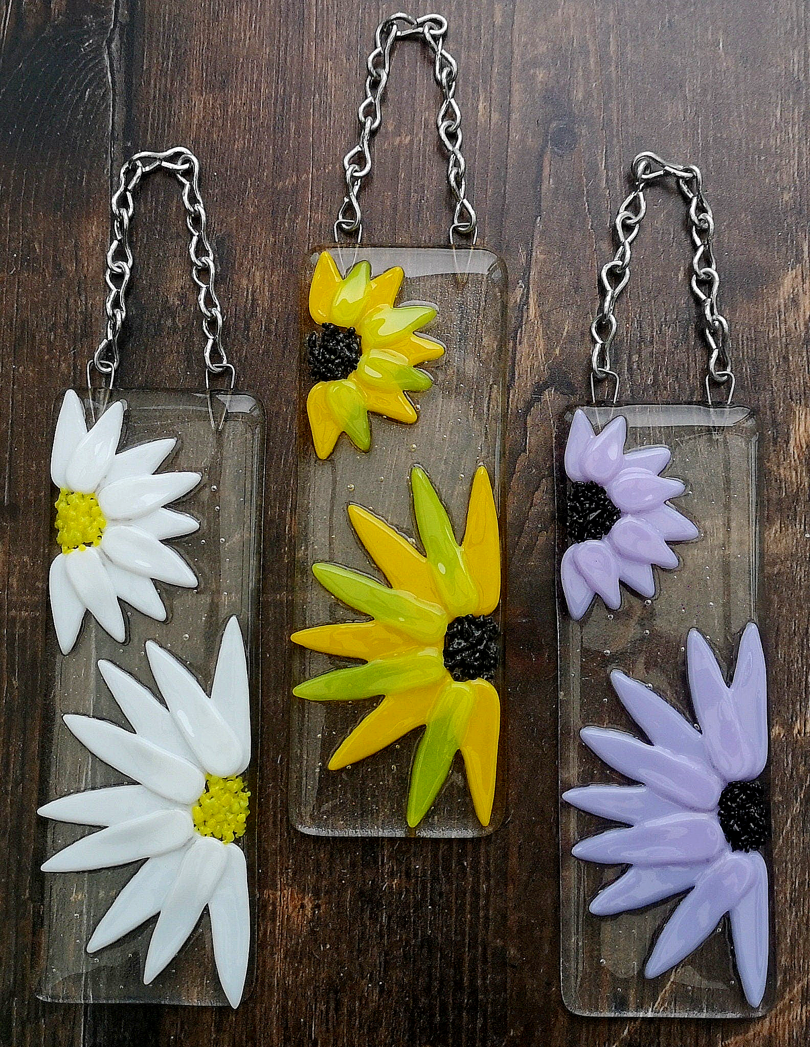 Handmade 3D fused glass Flowers Hanging Picture, suncatcher. Floral decoration, ornament, flower wall art, garden picture gift. Daisy, sunflower.