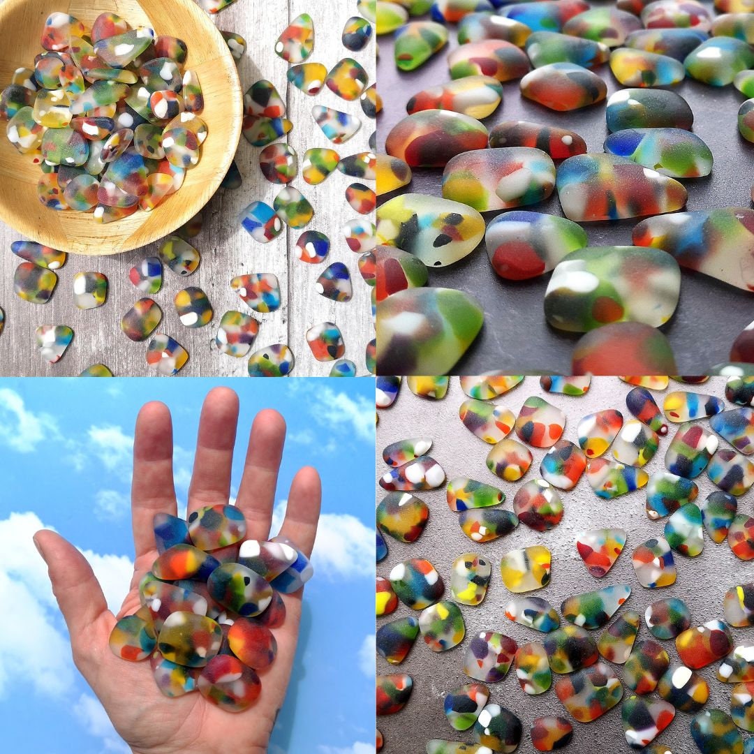 Tumbled frosted weathered seaglass, mixed multicoloured pebbles, cabachons for use in art projects, mosaic, picture making, jewellery